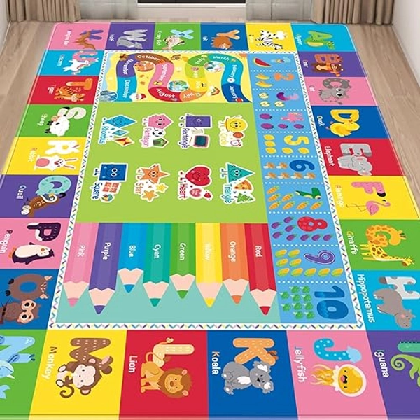 Kids Play Rug for Baby Play Mat for Floor, 78.7 x 59 Inches Kids Rugs for Playroom, Playtime Collection ABC, Numbers, Animals, Month, Season Educational Area Rug for Kids Room Classroom - Green - 78.7x59Inch