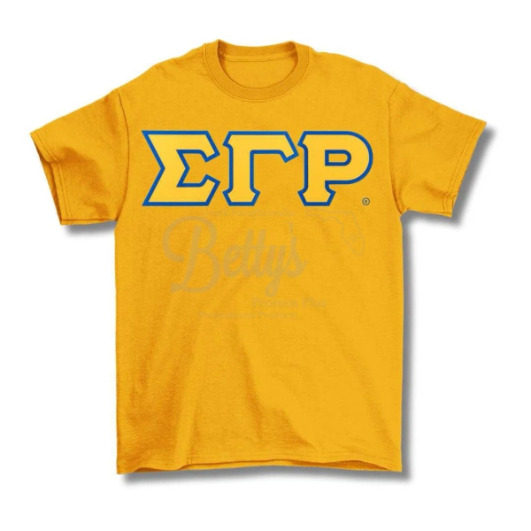 Sigma Gamma Rho ΣΓΡ Double Stitched Appliqué Embroidered Line T-Shirt | Gold / X-Large