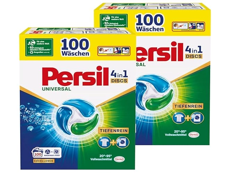 Persil Universal 4in1 DISCS 200 Waschladungen (2x 100WL), Universal Waschmittel mit Tiefenrein Technologie, Vollwaschmittel für reine Wäsche und hygienische Frische für die Maschine