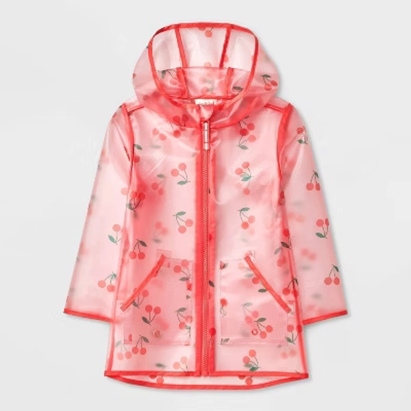 Toddler Cherry Printed Clear Rain Coat - Cat & Jack™ Pink 4T