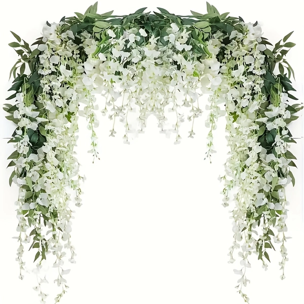 Set of 4 Wisteria Fake Flower Garlands, Measuring a Total of 28.8 Feet, Perfect for Hanging Decorations at Home, Gardens, Outdoor Events, Weddings, And Floral Arrangements for Spring And Summer.