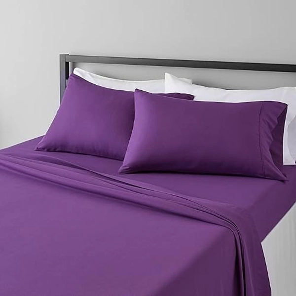 Amazon Basics Lightweight Super Soft Easy Care Microfiber 4 Piece Bed Sheet Set with 14-Inch Deep Pockets, Full, Plum, Solid - Plum - Full