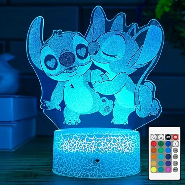 NINE SQUARE EGOU Stitch Night Light with Timer Remote & Smart Touch 7 Colors Changing Dimmable Lamp Cool Room Decor for Bedroom Boys