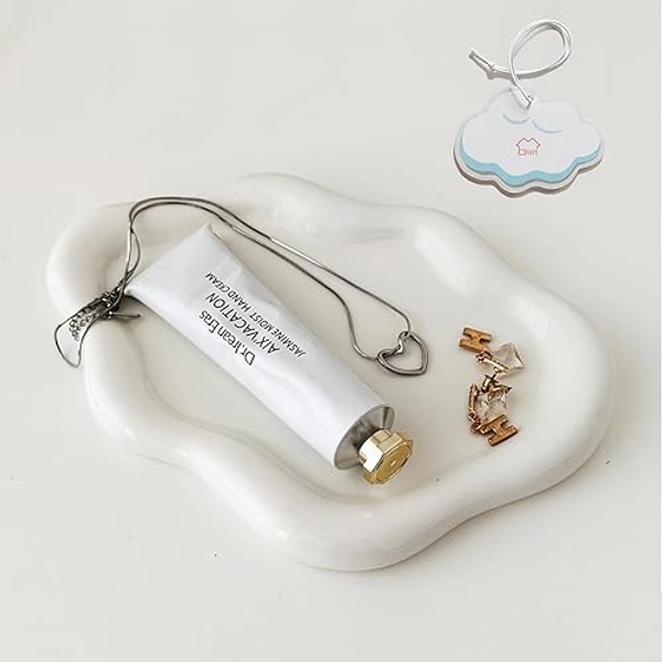MDFAYE Jewelry Dish Trinket Tray for Women, Ring Dish Holder, Unique Cloud Shape Ceramic Plate Cute Things Vanity Aesthetic Room Decor Mother's Day Birthday Christmas Warm House Gifts (White) - White