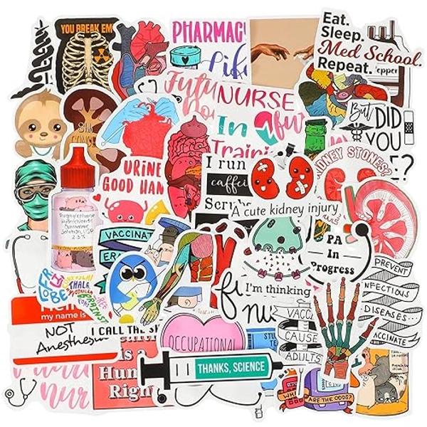 100 Pieces Doctor Nurse Stethoscope Stickers Waterproof Health Care Science Equipment PVC Stickers Human Body Organ Anatomy Map Graffiti Decals for Water Bottles, Laptops, Phones, Skateboards