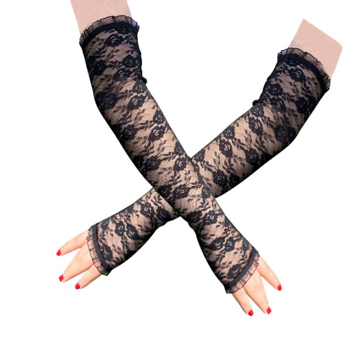 CENZICOM Women's Long Lace Fingerless Gloves Halloween themed party Vintage Opera Wedding Flexible - Black
