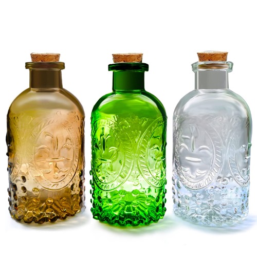 Small Clear Glass Apothecary Diffuser Decorative Bottles Vase Home Decorations Ornaments with Cork Lids,Spice Container Spell Jars,Wedding Witchcraft Supplies, Set of 3,Antique/Vintage Style…