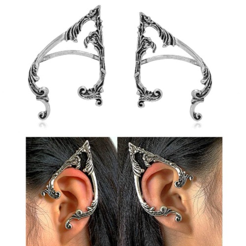 Gothic Elf Ear Cuffs Earrings for Women Girls Pierced Silver Fairy Ear Cuff Earrings for Women Halloween Earrings Costume Cosplay Accessories Elven Earring Ear Cuffs 2 Pcs