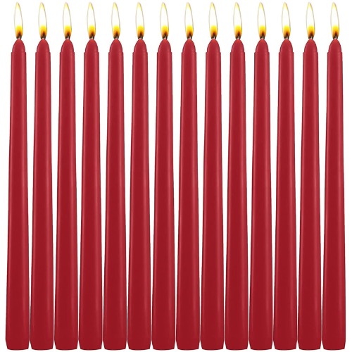 14 Pack Red Taper Candles, 10 Inch White Dripless, Unscented Dinner Candle, Smokeless Taper Candles, Paraffin Wax with Cotton Wicks, 8 Hours Burn Time - 12Pack Red