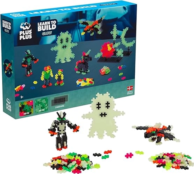 PLUS PLUS - Learn to Build Glow in The Dark - 500 Pieces - Interlocking Building Blocks and Construction Set - STEM Toy for Kids - Age 5 to 12 Years - 3928