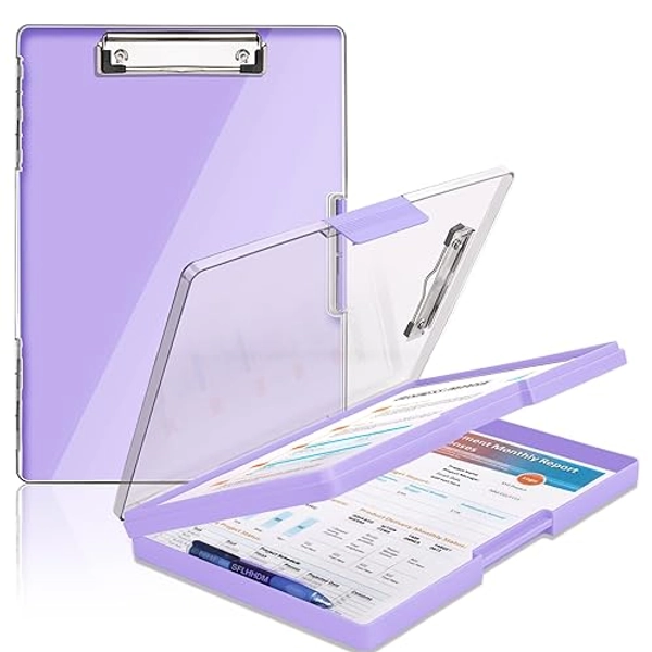 Sophie - Clipboard with Storage,Heavy Duty Clip Boards 8.5x11 with 2 Storage Case,Clear Visible Top Panel Storage Clipboards,Side Opening Clip Boards,Nursing Clipboard Folder Case for Office Supplies-Purple - Purple