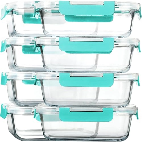 [8-Pack,30 oz]Glass Meal Prep Containers,MCIRCO Glass Food Storage Containers,Airtight Glass lunch Containers with Lids, Microwave, Oven, Freezer and Dishwasher, Green - Green