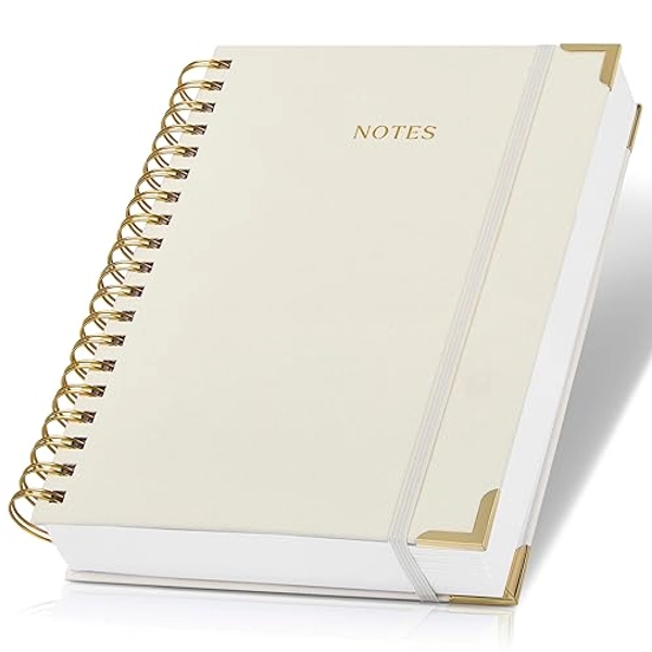 Aesthetic Thick Spiral Notebook Journal For Women in B5 Format - Modern Linen Hardcover College Ruled Note Book With 300 Lined Pages - Perfect For Writing And Staying Organized at Work or School - Beige - B5