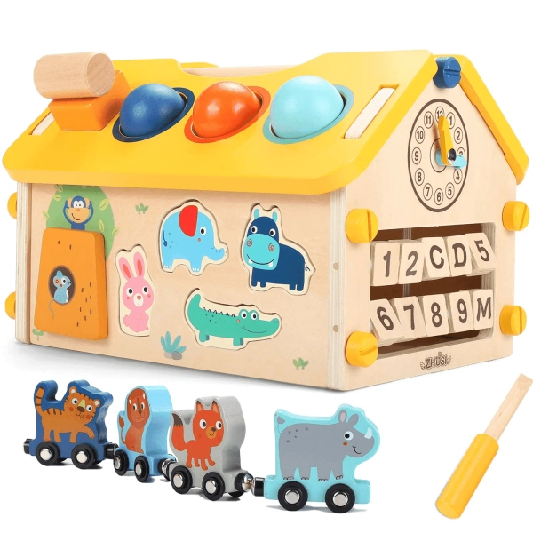OATHX Baby Activity Center Montessori Toys for 1-3, Toddler Activity Cube Wood Sensory Busy Board