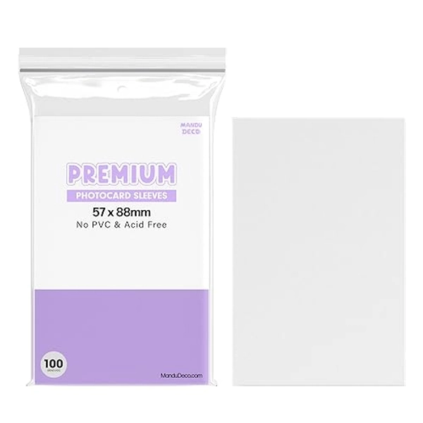 Mandu Deco Kpop Photocard Sleeves Clear Polypropylene Card Protector for Albums Photocards, PVC Free and Acid Free, 100 Sleeves per Pack (57x88mm) - 57x88mm