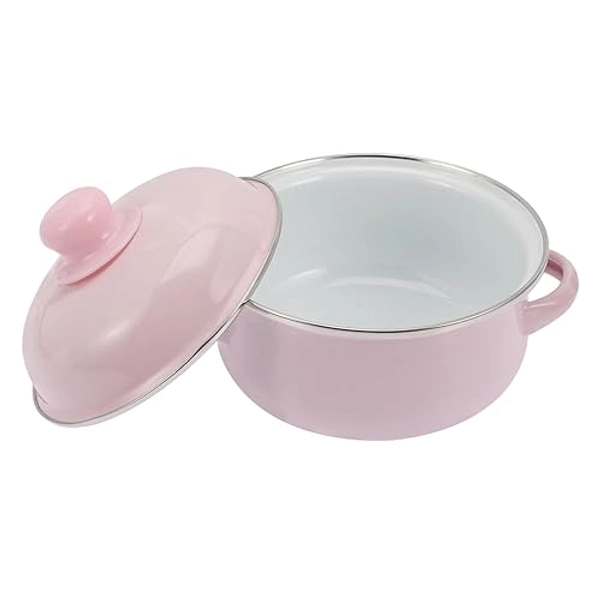 Operitacx Emaillierter Doppelohr-suppentopf Emaille Topf Emaille Suppentopf Deckel 16cm Rosa Bratentopf Topf Mit Henkeln Milchtopf Ofen Emaille Heimischer Topf Frankreich Baby Keramik