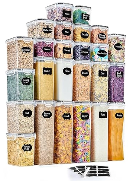 GoMaihe Boite de Rangement Cuisine Lot de 25, Bocaux Hermetiques Alimentaires en Plastique Scellée avec Couvercle, Pour Stocker les Cereales, Pâtes, Farine, Nourriture pour Animaux de Compagnie - 25 PCS