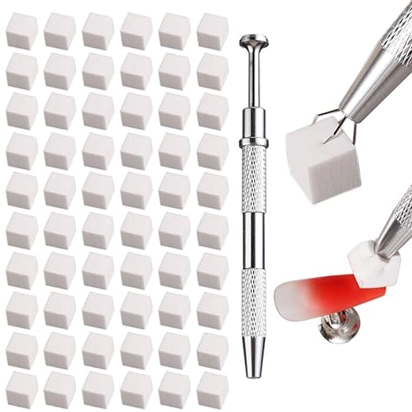 Fcozpjk 100Pcs Soft Nail Sponges for Ombre, Nail Art Sponges With Grabbing Pen, Aura Nails, Ombre Nail Brush, Manicure Nail Art Tools, Professional Accessories Supplies