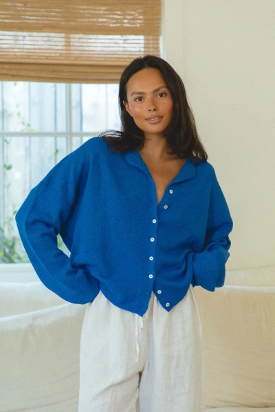 Free Falling Button Cardigan | Ocean Blue / S