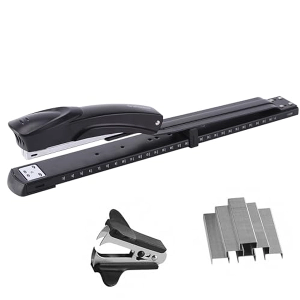 Craftinova Long Reach Stapler,with 2000 Staples & Stapler Remover Full Strip，20-25 Sheet Capacity,with Built-in Ruler and Adjustable Locking Paper Guide, Black - Black