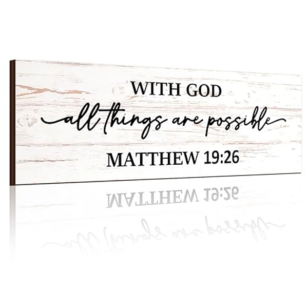 Jetec As for Me and My House We Will Serve The Lord Wall Sign, Farmhouse Rustic Wooden Wall Decoration With God All Things Are Possible Wall Sign for Home, Bible Verse Sign, 16.5 x 5.9 Inch(Matthew) - Matthew