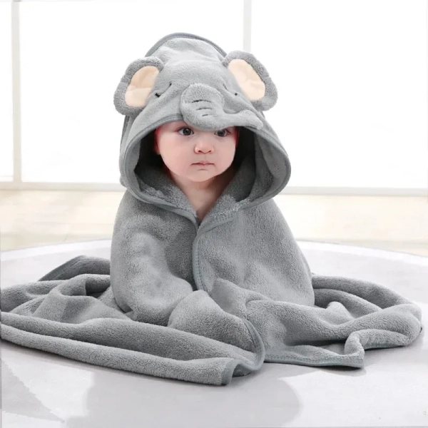 Soft Hooded Baby Towel | grey elephant