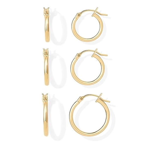 PAVOI 18K Gold Plated Sterling Silver Posts Small Hoop Earrings for Women - Trendy Geometric Plain Chunky Huggie Earscape Piercing Pack - Everyday Gold Hoop Earrings Set - Thin Hoops - Yellow Gold