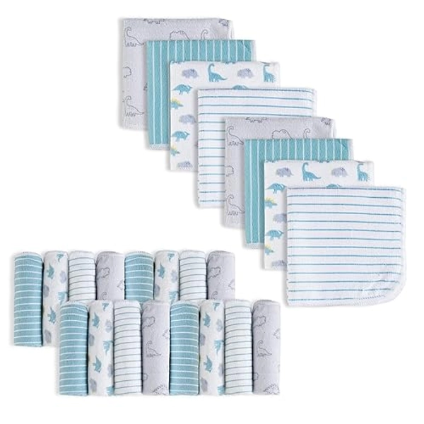 softan Baby Washcloths, 24Pack Baby Towels and Washcloths Extra Soft & Ultra Absorbent, Face Towel Unisex for Boys Girls Face & Body, Washclothes Gentle on Sensitive Skin, 9''X 9''- Dinosaur - Dinosaur