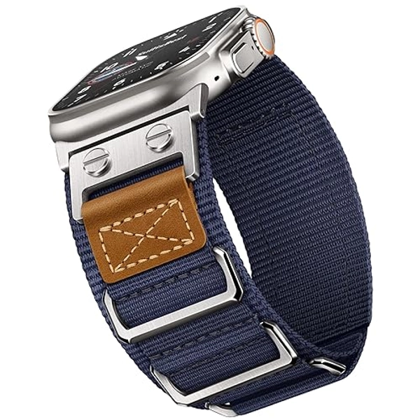 Suitisbest Rugged Bands Compatible for Apple Watch Ultra Band 49mm 46mm 45mm 44mm 42mm(Series 3), 3 Ring Military Nylon Sport Durable Matel Strap for Women Men iWatch Ultra 10 9 8 7 6 5 4 3 SE