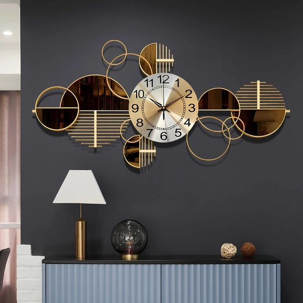 31" x 17" Modern Metal Wall Clock - Silent No-Ticking, 3D Decorative Art for Living Room & Bedroom, Golden Geometric Design, Large Creative Wall Clock Decor, No Ticking Mechanism, Wall Clock Living Room