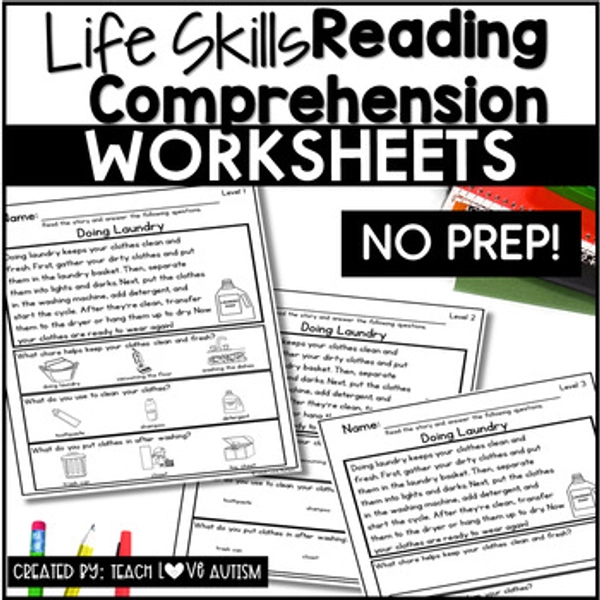 Life Skills Reading Comprehension Passages and Questions | Household Chores