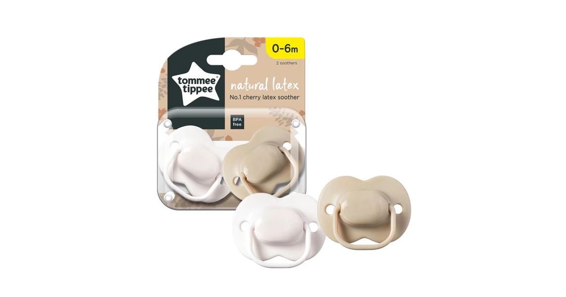 Tommee Tippee Cherry Shaped Latex Soother - 0-6 Months - 2 Pack- White & Beige | Baby Bunting AU