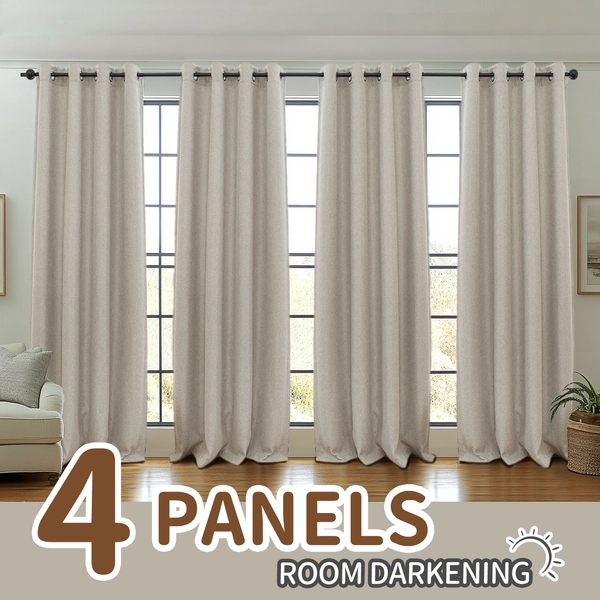 4pcs Room Darkening Solid Color Curtains Linen Textured Moderated Curtains for Living Window Treatment Thermal Insulated Drapes Grommet Top Window Curtains Home Decor