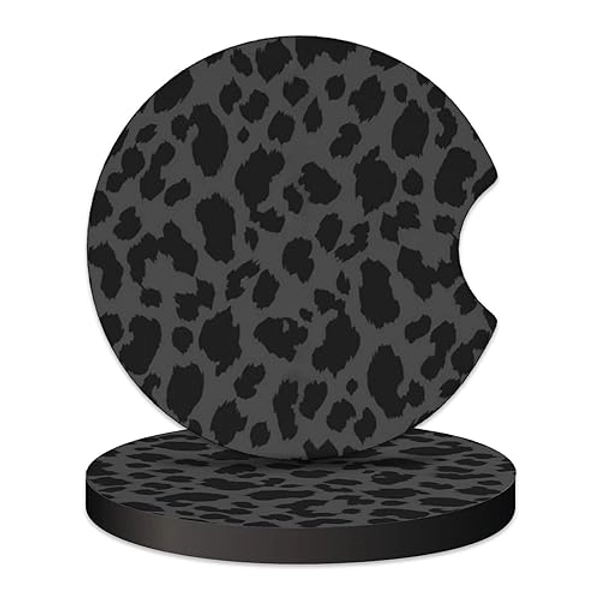 KARREAL 2 Pcs Car Cup Coasters, Black Leopard Print Universal Non-Slip Rubber Car Coasters for Cup Holders 2.75 inch, Car Interior Accessories for Women, AA589 - Black Leopard Print - 2.75 Inch