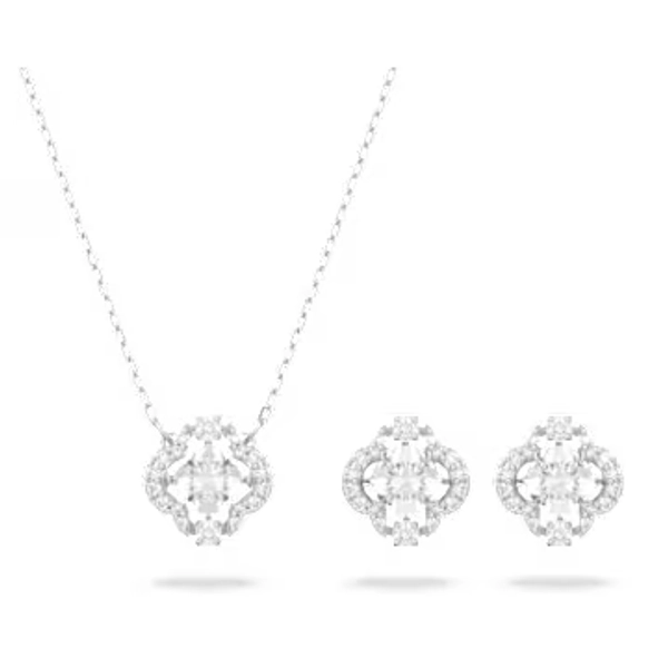 Swarovski Sparkling Dance set, Mixed cuts, Clover, White, Rhodium plated