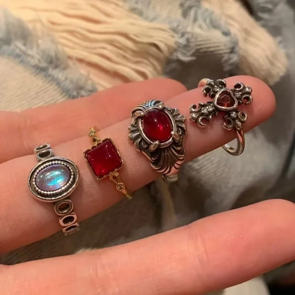 LATS Vintage Gothic Red Crystal Cross Geometry Open Rings for Women Y2k Punk Creative Grunge Jewelry Accessories Gift - AliExpress 36