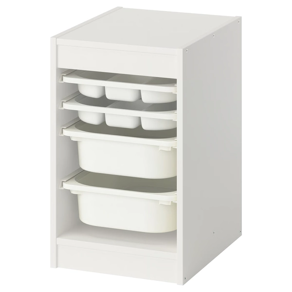 TROFAST Storage combination w boxes/trays - white/white 34x44x56 cm (13 3/8x17 3/8x22 ")