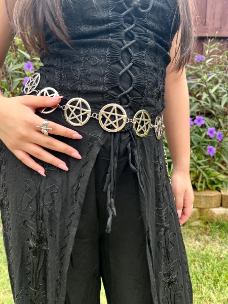 Pentagram Metal Belt, Costume Jewelry, Pentacle Waist Chain Belt, Wiccan Goth Punk Retro Unisex, Whimsigoth Pagan Belt, Halloween Accessory