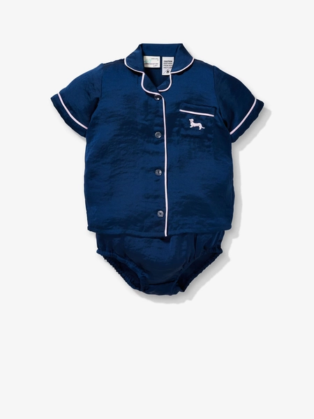 Baby Navy Chic Satin Pj Set  Navy - Peter Alexander Online