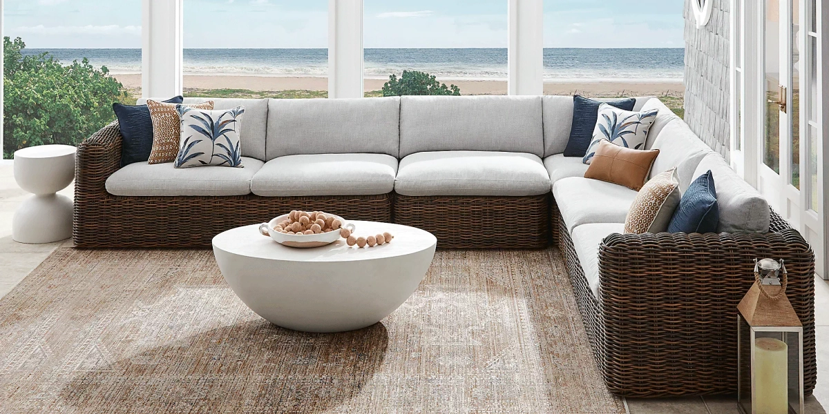 Cindy Crawford Plume 4 Pc Brown Dark Wood Dove Gray Wicker Outdoor Sectional