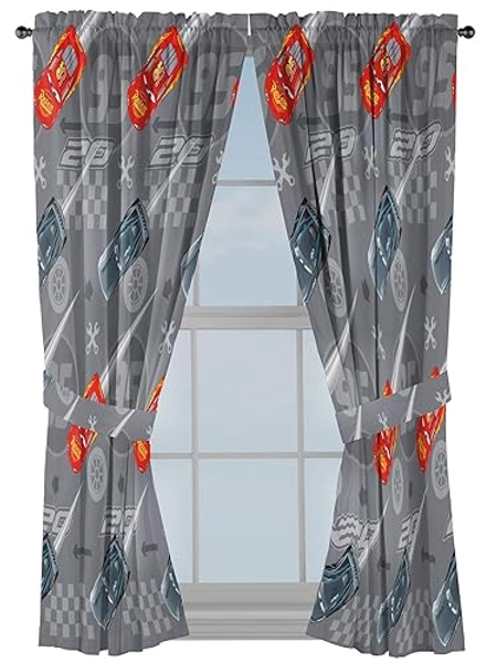 Jay Franco Disney Pixar Cars Lighnting Speed 63" Inch Drapes - Beautiful Room Decor & Easy Set Up, Bedding Features Lightning McQueen - Curtains Include 2 Tiebacks, 4 Piece Set (Official Product) - Gray - Cars - 42"W x 63"L (Pack of 1)