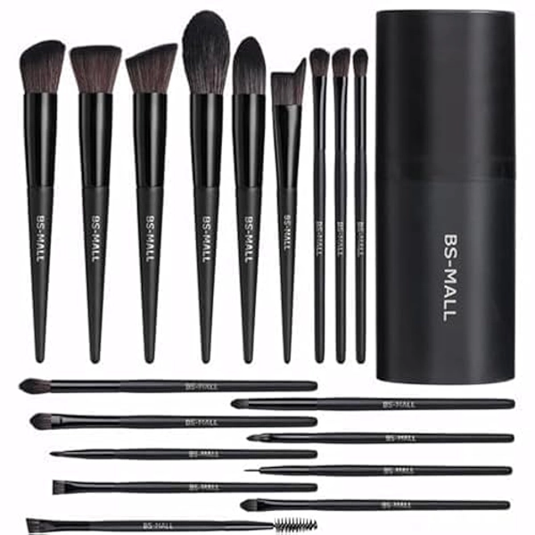 BS-MALL Makeup Brush Set 18 Pcs Premium Synthetic Foundation Powder Concealers Eye shadows Blush Makeup Brushes with black case (C-Black） - C-Black
