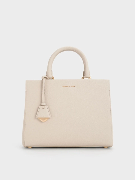 Ivory Mirabelle Structured Top Handle Bag | CHARLES & KEITH