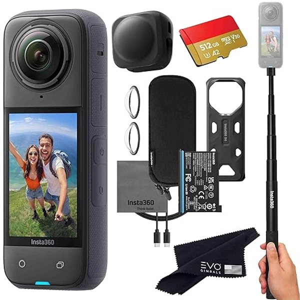 Insta360 X4 Basic Bundle-8K Waterproof 360 Action Camera with 1/2" 48MP Sensors, 8K 360 HDR Video, 72MP 360 Photo, 4K Single-Lens |Bundle Includes Selfie Stick, Lens Cap (512GB)