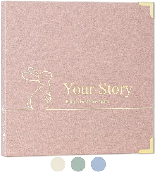 Baby Book Keepsake Boy or Girl Timeless Baby Memory Book First 5 Years for Baby Shower Gender Neutral Baby Scrapbook New Mom Gift Baby Journal from Birth to Age 5 Milestone Book Blush Pink - Blush Pink