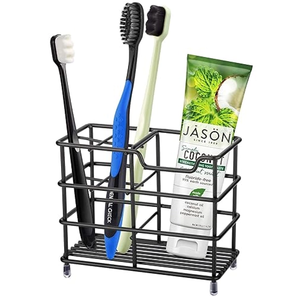 Urbanstrive 304 Stainless Steel Bathroom Toothbrush Holder Toothpaste Holder Stand Bathroom Accessories Organizer, Black - Black - Small