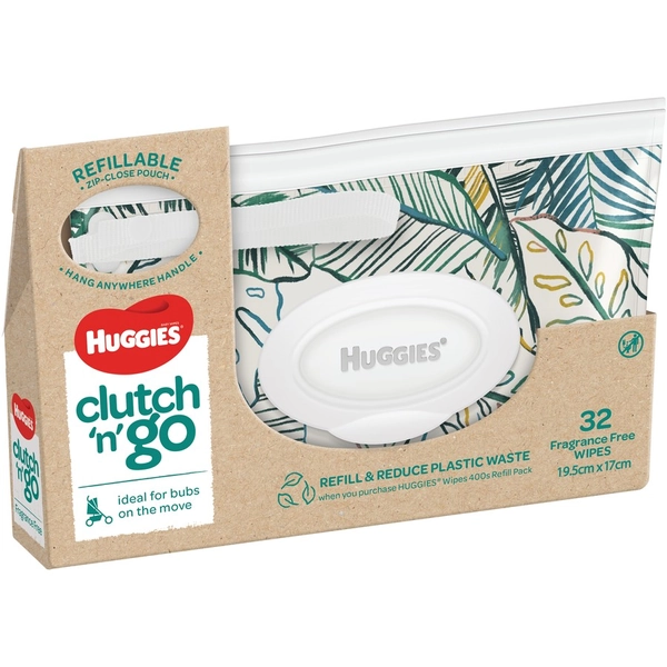 Huggies Baby Wipes Refillable Clutch N' Go 32 Wipes