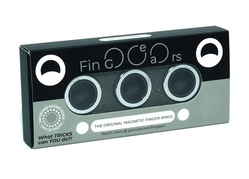 Fingears Magnetic Rings (Set of 3) - Fidget Toy, Great Gift for Teens, Adults, ADHD, Stress Relief Fidget - (Silver/Black)