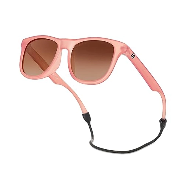 Hipsterkid Sunglasses Toddler Polarized Sunglasses Shatter-Resistant Lenses Stay-On Strap 100% UV Protection Christmas Gift - Rosé - 0-2 Years