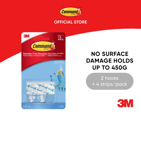 3M™ Command™ Small Hooks, 17092CLR, No Surface Damage, Holds up to 450g, 2 pcs/pack, For general purpose